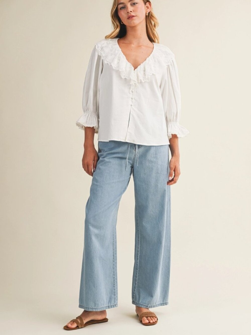 Annabella Relaxed Denim Pants with Drawstring Waist | Women's Jeans | Summer - Picture 8 of 10
